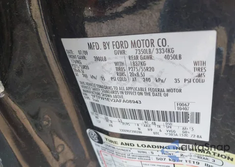2010 Ford F-150 Fx4/Harley-Davidson/King Ranch/Lariat/Platinum/Xl/Xlt from USA, damaged, VIN 1FTFW1EV2AFA08943